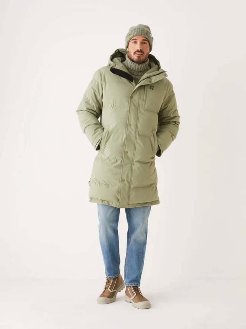 Men's Long Puffer Parka Coat in Sage Green